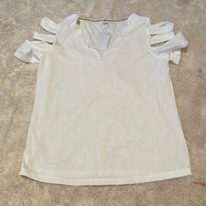 White cut out shoulder shirt